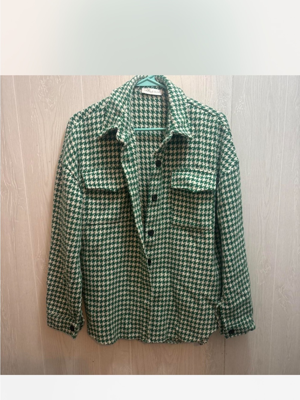 Green Houndstooth Button-Front Jacket